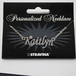 KAITLYN Name Silvertone Rhinestone 14.5" w 4.5" Multi Ring Ext Necklace